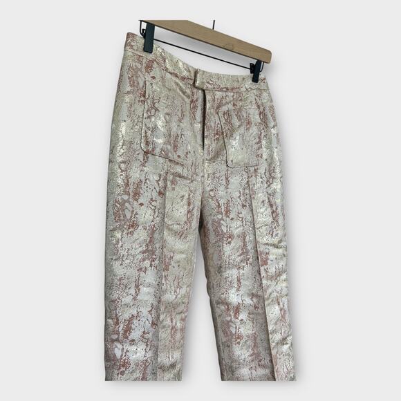 FIGUE Sioban Bronze Gold Metallic Brocade Straight Leg Trouser Dress Pants 8 - Picture 4 of 13